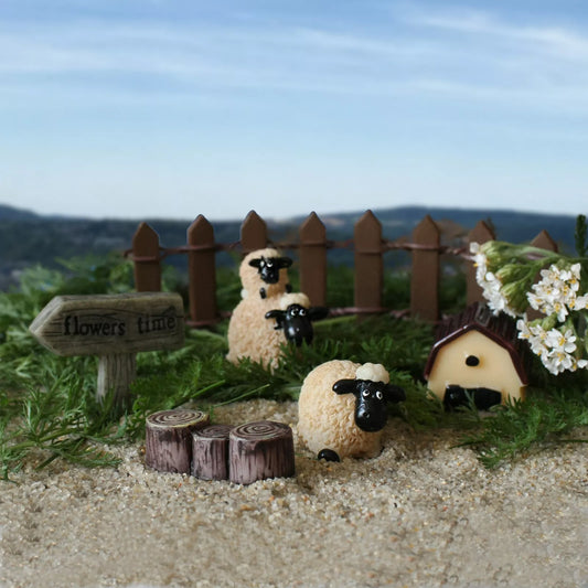 Mikrolandschaft Feengarten Puppenhaus Miniatur Harz Statue Ornamente Mini Deko - Schaf-Familie-005